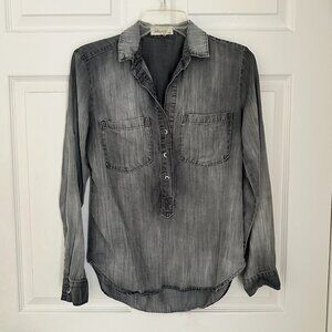 Bella Dahl Tencel Button Down Long Sleeve Shirt Soft Light Grey, Size XS